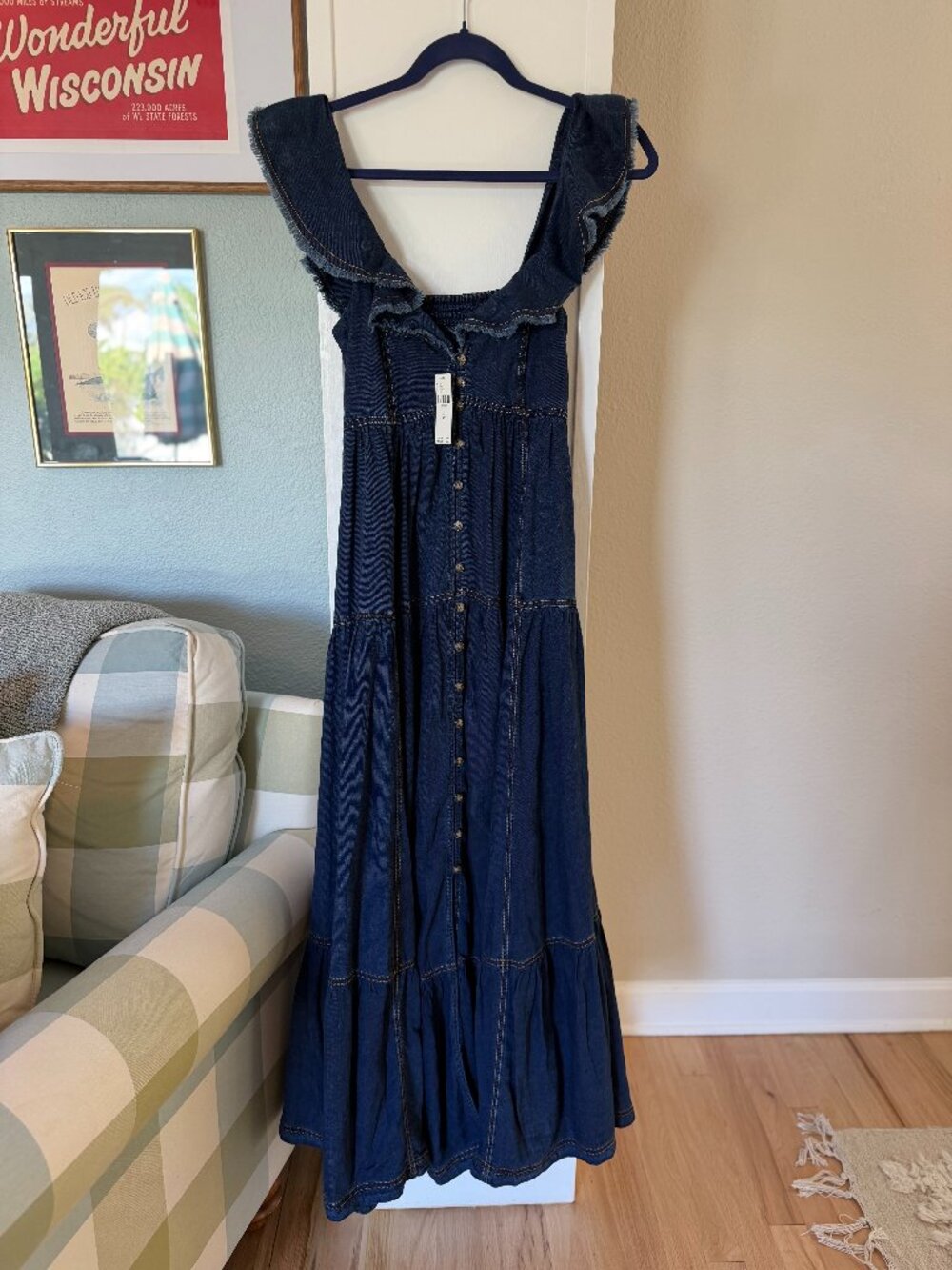 Anthropologie Denim Tiered Maxi Dress NWT Size XS Button Front